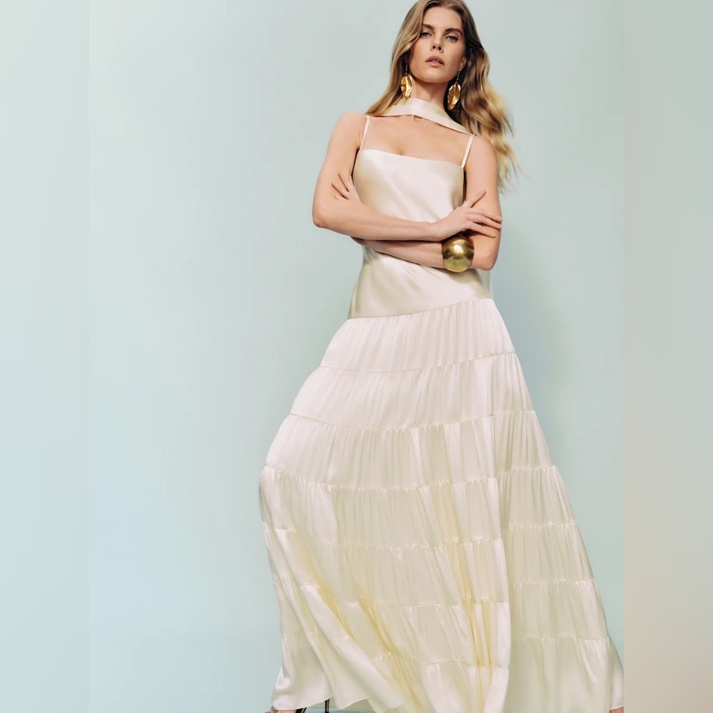 NEW NWT Reformation Agnes Silk Maxi Dress Fior Di Latte Cream NWT - Picture 3 of 12